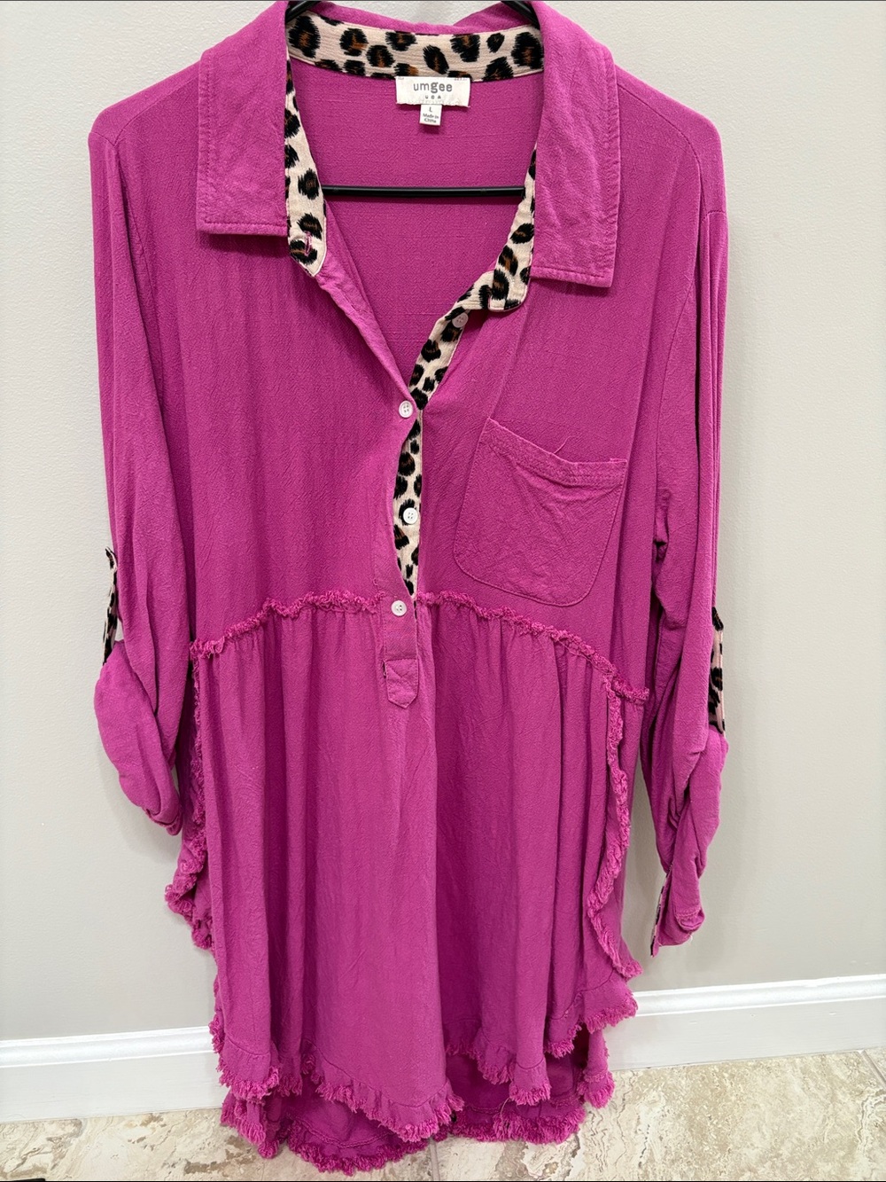 Umgee Magenta Tunic with Leopard Trim